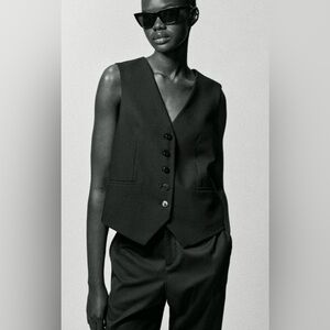 ZARA Black Tailored Waistcoat Vest Size M Button Front